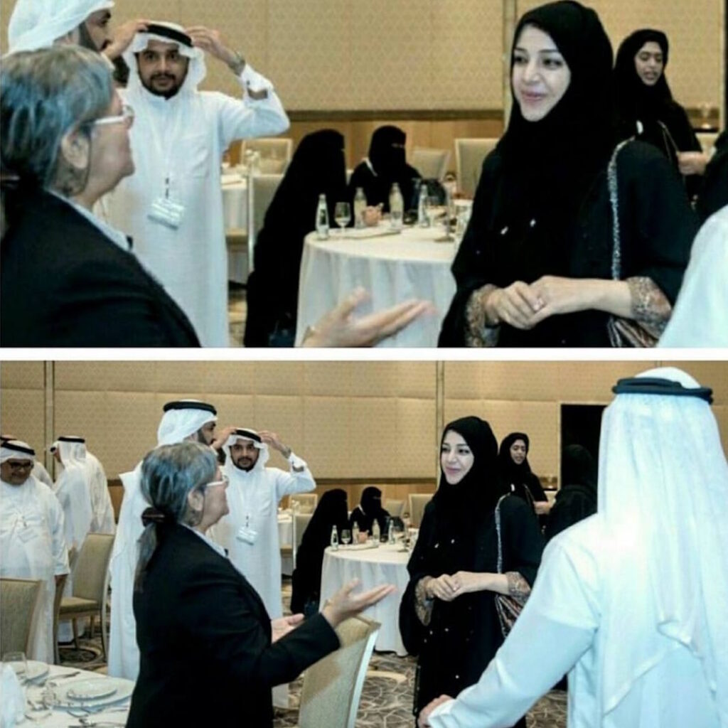 معالي ريم بنت إبراهيم الهاشمي وزيرة دولة لشؤون التعاون الدولي مع ماستر فوزية السندي في ورشة إتقان العمل والتميز المهني  أبو ظبي